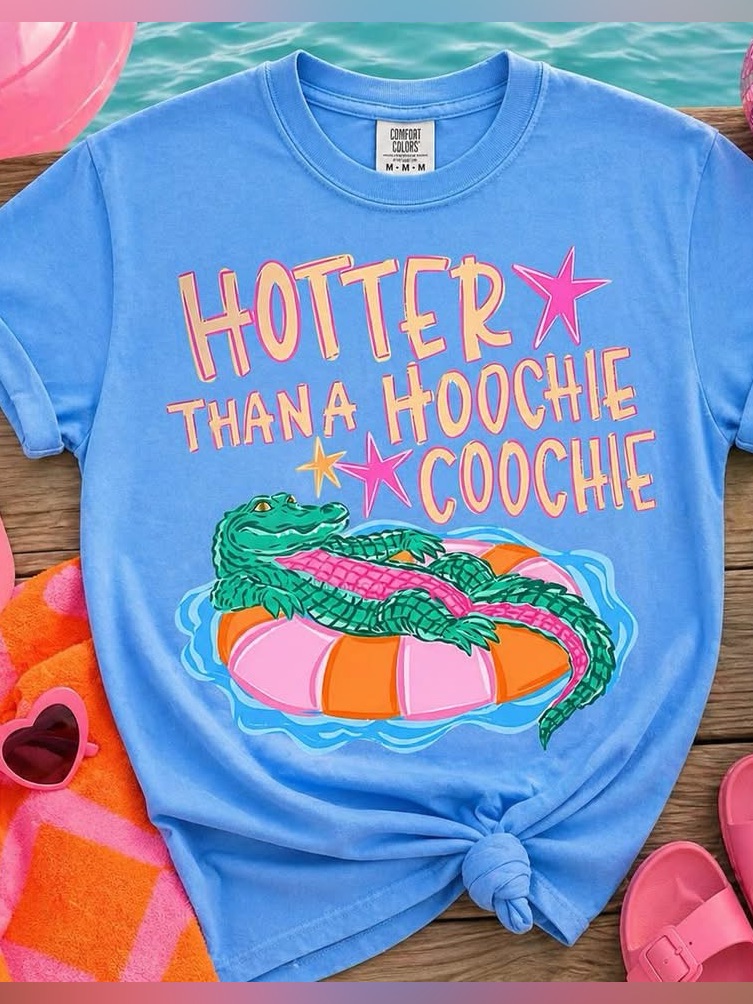 Comfort Colors Blue Tshirt With Neon Graphic Alligator 2x 3x
